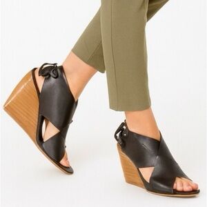 Rebecca Minkoff Eden Black Leather Wedge Pumps Wooden Heel Women's Size 8